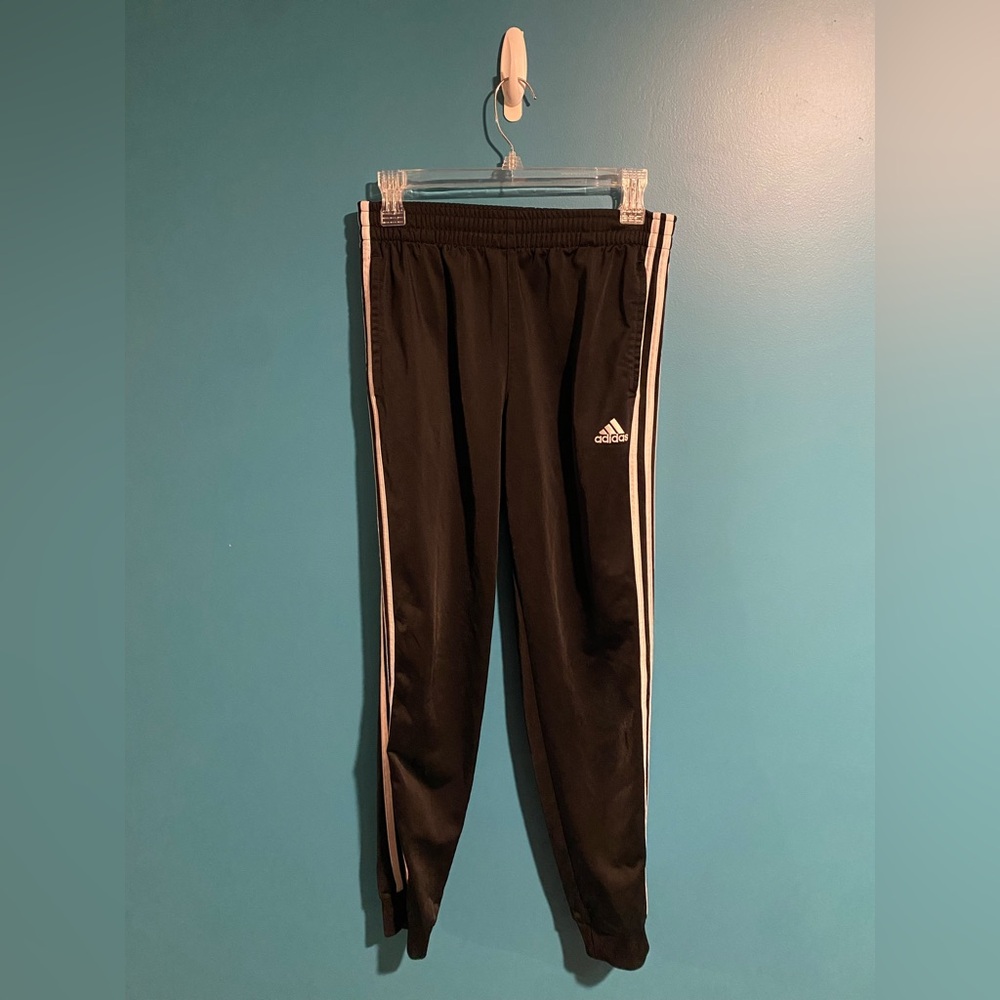 Adidas Kids Black Joggers with White Stripes